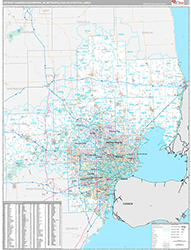 Detroit-Warren-Dearborn Metro Area Wall Map Premium Style 2026